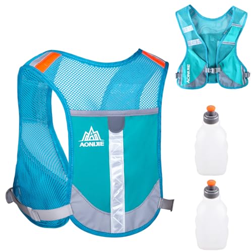 Azarxis Reflektierender Trinkrucksack, Trinkweste, Leicht und Atmungsaktiv, Marathon Running Rucksack für Marathon Laufen Radfahren (Blau mit 2 250ml Wasserflaschen) von Azarxis