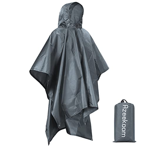 Azeekoom Regenjacke Regenponcho, Regenmantel Wasserdicht Unisex Camping Zelt Campingdecke 3 in 1 Multifunktionaler Regencape für Picknick im Freien Trekking Camping Angeln Jagd Ausflug(Grau) von Azeekoom