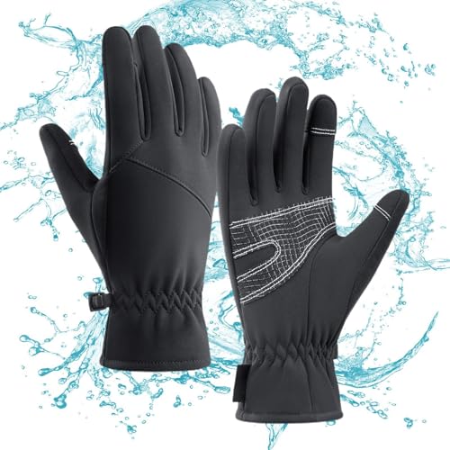 Aznever Winterhandschuhe für Herren, wasserdichte Winddichte Handschuhe, Regenfeste Reithandschuhe, Wasserabweisende, Winddichte, rutschfeste Gel-Pads, reflektierende Handschuhe mit Touchscreen für von Aznever