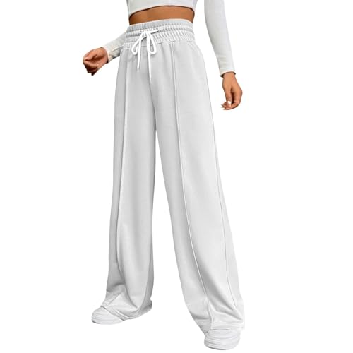 Angebote Des Tages Heute Blitzangebote, Damen Weiß Musselin Hose Damen Y2K Weite Hose Palazzo Pants High Waist Weite Hosen Mit Taschen Elegant Damenhose Damenhosen Winter Snowboard Hose(Weiß,Xxl) von Azruma