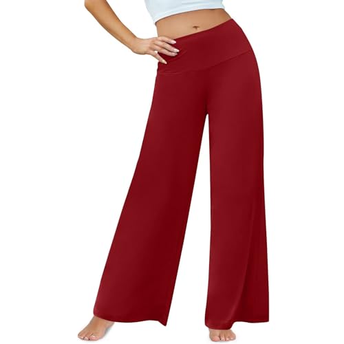 Anzughose Damen, Hose Damen Lose Palazzo Hose Mit Taste Hohe Taille Dehnbar Lounge Baggy Hose Elegant Weites Bein Hosen Jogginghose Damen Baggy Hosen Damen Sommer Deals of The Day(Rot,M) von Azruma