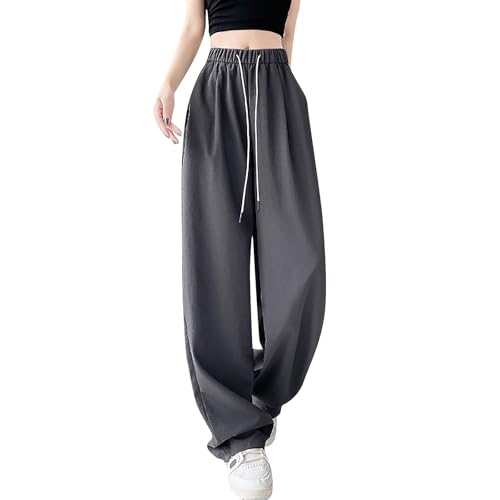 Azruma Angebote des Tages Heute Blitzangebote, High Waist Palazzo Hose Damen Y2K Weite Hose Palazzo Pants High Waist Weite Hosen Mit Taschen Elegant Damenhose Yogahose Lang Hose Rot(A01 Dark Gray,XL) von Azruma