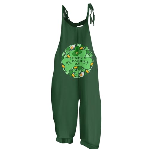 Azruma Angebote des Tages Heute Deal, Jumpsuit Jumpsuits Für Damen Jumpsuit St. Patricks Day Musterdruck Spaghetti Latzhose Ärmelloser Trägerhose Overall Party Outfit Elegant Pijamas Winter von Azruma