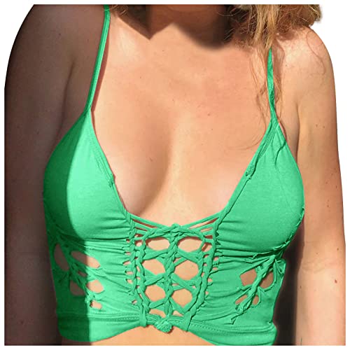 Azruma Camisole Damen Long Tops für Damen Sommer Oberteile Damen Tunika Damen elegant festlich Cut Out Bauchfrei Spaghettiträger Top Slim Fit Ärmellose Einfarbig Kurz Tank Tops Oberteile ( Grün , M ) Azruma Camisole Damen Long Tops für Damen Sommer Oberteile Damen Tunika Damen elegant festlich Cut Out Bauchfrei Spaghettiträger Top Slim Fit Ärmellose Einfarbig Kurz Tank Tops Oberteile ( Grün , M ) von Azruma