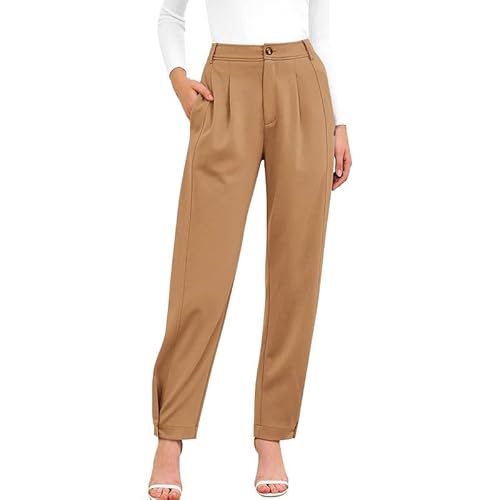 Azruma Damen Kurzgröße, Palazzo Hosen Elegante Hose Damen Lose Palazzo Hose Mit Taste Hohe Taille Dehnbar Lounge Baggy Elegant Weites Bein Hosen Damen Sporthose Discounter Merch(1-Light Brown,L) von Azruma