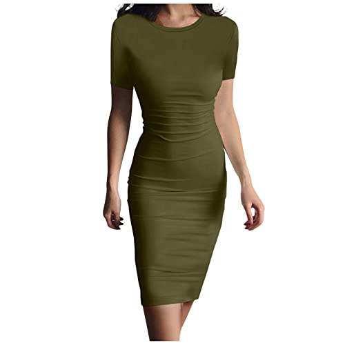 Azruma Damen Pullover Elegant Kleid Damen Langarm Elegantes Kleid Damen Handtasche Damen Slim Fit Rundhals Kurzarm Mini Kleid Elegant Kurz Bleistiftkleid Sommer Einfarbig Party HüFtkleid（ GrüN ， S von Azruma