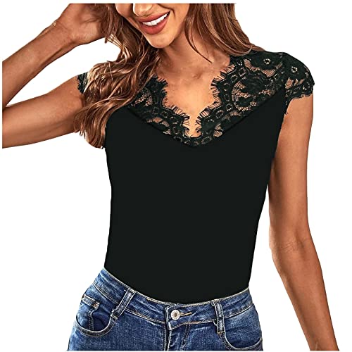 Azruma Damen Spitzen Crop Top Sexy Spitze V-Ausschnitt Schulterfrei Weste Loose Tank with Stickerei Einfarbig Party Kurze Top Streetwear von Azruma