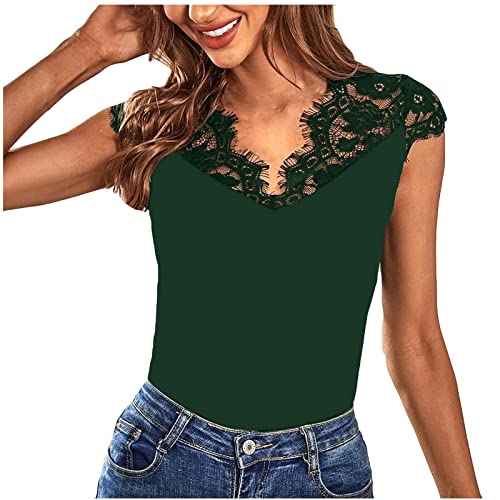 Azruma Damen Spitzen Crop Top Sexy Spitze V-Ausschnitt Schulterfrei Weste Loose Tank with Stickerei Einfarbig Party Kurze Top Streetwear Azruma Damen Spitzen Crop Top Sexy Spitze V-Ausschnitt Schulterfrei Weste Loose Tank with Stickerei Einfarbig Party Kurze Top Streetwear von Azruma