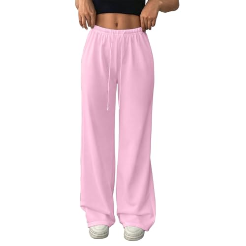 Azruma Deals of The Day, Damen Weiß Hose Weitem Bein Y2K Weite Hose Palazzo Pants High Waist Weite Hosen Mit Taschen Elegant Damenhose Damenhosen Winter Leichte Hose Damen(Rosa,S) von Azruma