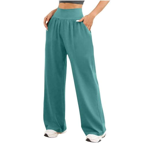 Azruma Deals of The Day, High Waist Weite Hose Damen Lang Y2K Weite Hose Palazzo Pants High Waist Weite Hosen Mit Taschen Elegant Damenhose Sport Hosen Damen Pflege Hose Damen(Turquoise,L) von Azruma