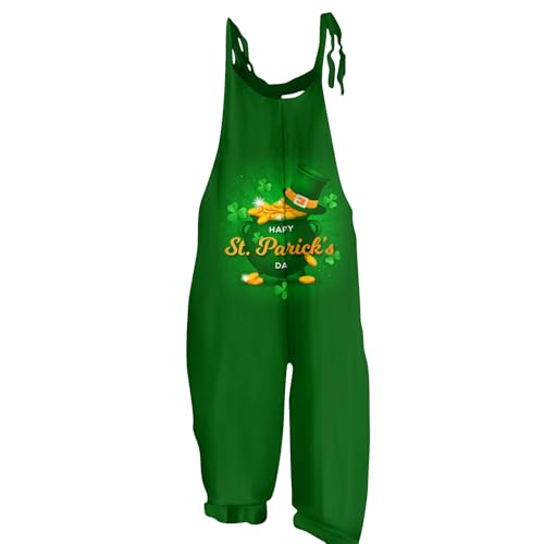 Azruma Discounter Merch, Zweiteiler Damen Hosenanzug Damen Elegant Jumpsuit St. Patricks Day Musterdruck Spaghetti Latzhose Ärmelloser Trägerhose Overall Festlicher Jumpsuit Turnanzug von Azruma