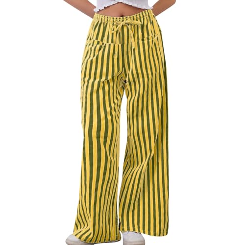 Azruma Gutscheine Zum Selber Ausfüllen, Weites Bein Hose Weites Bein Damen Y2K Weite Hose Palazzo Pants High Waist Weite Hosen Mit Taschen Elegant Damenhose Sporthose Lang Gym Hose(A03 Yellow,XL) von Azruma