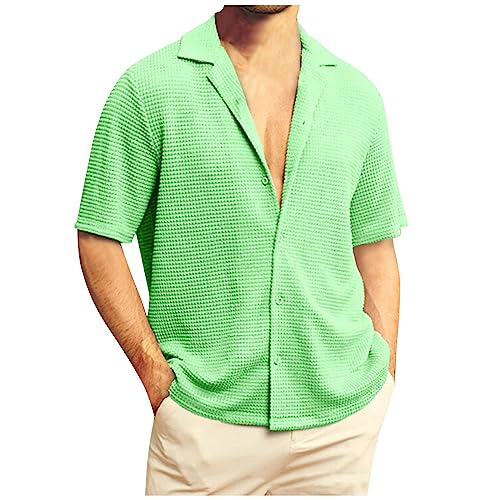 Azruma Herren Hemd Sommer Leinenhemd+Herren Tshirt Herren Shirts Herren Unterziehshirt Herren Sport Shirt Surf Shirt Herren Gym Shirt Herren Oversize T Shirt Ärmellos Herren(Fluorescent Green,4XL) von Azruma