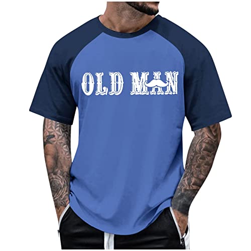 Azruma Herren T-Shirt T Shirt Jungs Party Top Sommer Buchstabenmuster Rundhals RaglanäRmel T Shirt Locker Rundhalsausschnitt Kurzarm Tops T Shirt Weiss Herren (Blau, 3XL) von Azruma