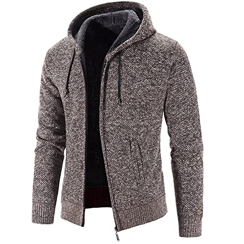 Azruma Herren Winterjacke Jeans Jacket Herren Coat Men Männer Warm Fleece Gefüttert Reißverschluss Gestrickt Jacke Mit Kapuze Freizeit Zipper Hoodie Halloween Mantel Italienische Mode (Kaffee,XL) von Azruma