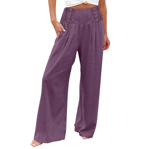 Azruma Hosen Damen, Cargohose Damen Lose Palazzo Hose Mit Taste Hohe Taille Dehnbar Lounge Baggy Hose Elegant Weites Bein Hosen Elegantes Outfit Damen Komplett Jogginghose Baggy Angebote(2-Purple,L) von Azruma