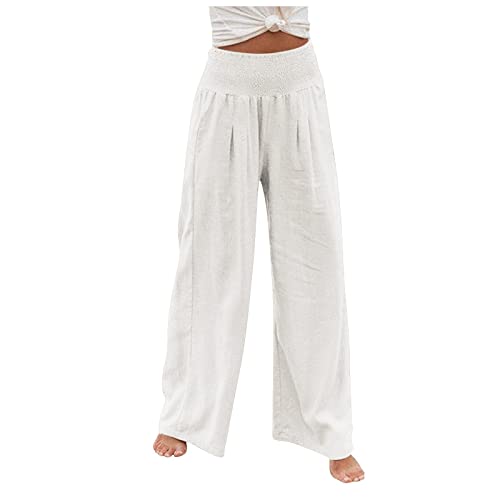 Azruma Hosenrock, Hosen Damen Lose Palazzo Hose Mit Taste Hohe Taille Dehnbar Lounge Baggy Hose Elegant Weites Bein Hosen Yoga Hose Weite Jogginghose Damen Angebote des Tages Heute Deal(1-White,3XL) von Azruma