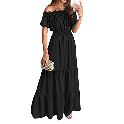 Azruma Kleid Festlich Damen Kleider FüR Hochzeitsg?Ste Kleid Damen Damen Sexy Off Shoulder Einfarbig RüSchen Maxikleid Hoher Taille Elastisch Swing Schulterfrei Tunikakleid Spitzenkleid (Schwarz, M) Azruma Kleid Festlich Damen Kleider FüR Hochzeitsg?Ste Kleid Damen Damen Sexy Off Shoulder Einfarbig RüSchen Maxikleid Hoher Taille Elastisch Swing Schulterfrei Tunikakleid Spitzenkleid (Schwarz, M) von Azruma