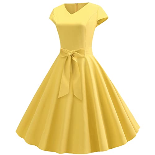 Azruma Kleider Damen Festlich Elegant KostüM Damen Elegant Kleider Damen 1950Er Damen Vintage Cocktailkleid Cap Sleeves V-Ausschnitt Rockabilly Einfarbig Swing Kurz Kleider Mit Schleife Maid Dress Azruma Kleider Damen Festlich Elegant KostüM Damen Elegant Kleider Damen 1950Er Damen Vintage Cocktailkleid Cap Sleeves V-Ausschnitt Rockabilly Einfarbig Swing Kurz Kleider Mit Schleife Maid Dress von Azruma