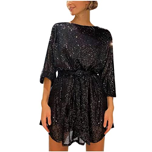 Azruma Langarm Kleid Damen festlich Winterkleider Damen Langarm Kleid Damen Winter&I3 Sexy Pailletten Rundhals Mini Kleid Elegant Langarm Kurz Kleid Sommer Party Sommerkleider Schwarz XXL Azruma Langarm Kleid Damen festlich Winterkleider Damen Langarm Kleid Damen Winter&I3 Sexy Pailletten Rundhals Mini Kleid Elegant Langarm Kurz Kleid Sommer Party Sommerkleider Schwarz XXL von Azruma