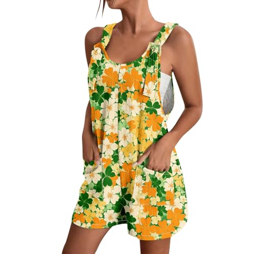 Azruma Meine Bestellung, Jumpsuit Damen Jumpsuit Damen Kurz Damen Jumpsuit St. Patricks Day Musterdruck Spaghetti Latzhose Ärmelloser Trägerhose Overall Sommer Outfits Damen Jumpsuit Damen Sport von Azruma