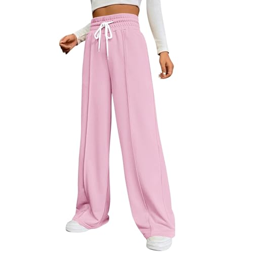 Azruma Outlet Angebote, Wide Leg Hose Damen Weites Bein Elegant Y2K Weite Hose Palazzo Pants High Waist Weite Hosen Mit Taschen Elegant Damenhose Damen Hosen Musselin Hose Damen(Rosa,XXL) von Azruma