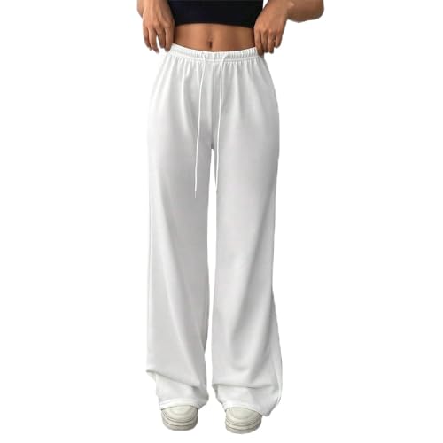 Azruma Outlet Angebote Sale, Weites Bein Elegante Hose Damen Weit Y2K Weite Hose Palazzo Pants High Waist Weite Hosen Mit Taschen Elegant Damenhose Yoga Hose Damen Pailletten Hose Silber(Weiß,3XL) von Azruma