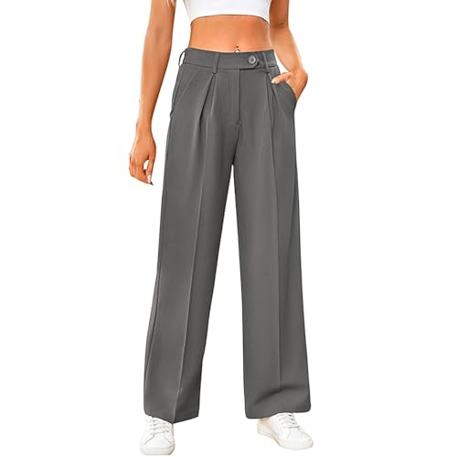 Azruma Palazzo Hose Damen, Damenhose Weites Bein Curvy Mode Damen Lose Palazzo Hose Mit Taste Hohe Taille Dehnbar Lounge Baggy Hose Elegant Weites Bein Hosen Damen Sporthose Sale Angebote(2-Gray,XL) von Azruma