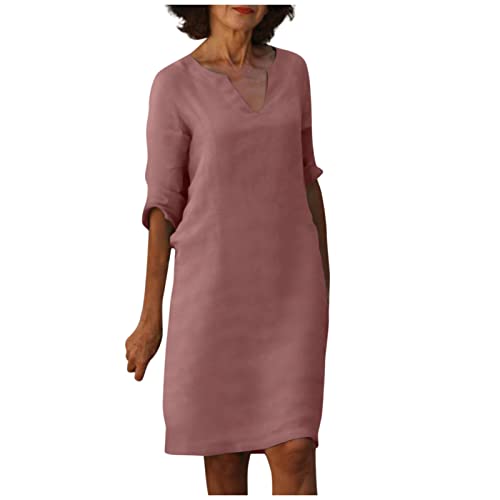 Azruma PiratenkostüM Damen Tunika Damen Schwarzes Kleid Damen Leinenkleid Damen Sommer V-Ausschnitt Halbe ÄRmel Einfarbig Knielang Leinen Kleider Jeanskleid (Rosa, 3XL Azruma PiratenkostüM Damen Tunika Damen Schwarzes Kleid Damen Leinenkleid Damen Sommer V-Ausschnitt Halbe ÄRmel Einfarbig Knielang Leinen Kleider Jeanskleid (Rosa, 3XL von Azruma