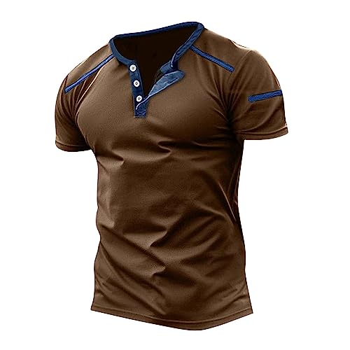 Azruma Polo T Shirt Herren Vintage Einfarbig Umlegekragen Kurzarm Slim Fit Poloshirtmit Knopfleiste Color Block Stehkragen Kurze Ärmel Henley Shirt Flat Collar Polo Shirts(4-Coffee,M) von Azruma