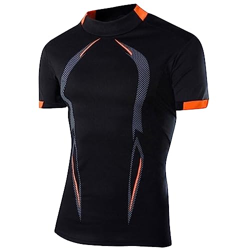 Azruma Poloshirt Herren Kurzarm Shirt Fahrrad Shirt Herren Sport Drucken Rundhals Kurzarm Slim Fit Trainingsshirt Schnelltrocknendes Trainings T-Shirt Cotosen Herren Shirt (Schwarz, L) von Azruma