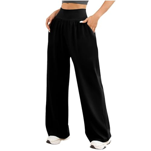 Azruma Sale, Bein Damen Hose Damen Sommer Elegant Y2K Weite Hose Palazzo Pants High Waist Weite Hosen Mit Taschen Elegant Damenhose Hosen Damen Fitness Hose Damen Gym(Schwarz,XL) von Azruma