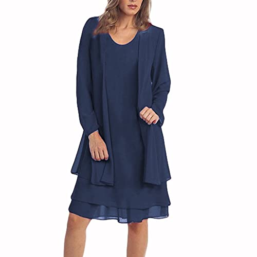 Azruma Sommerkleid Damen Elegant 2 Teilig Satz Kleid üll Cardigan Langarm Midilang Kleid Einfarbig Brautjungfernkleider Für Hochzeit Abendkleider Cocktailkleider Blumenkleid Sommerkleider von Azruma