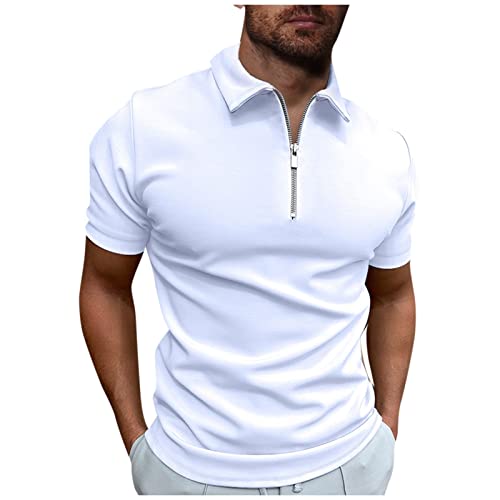 Azruma Tank Top Herren Tank Top Herren Gym Langarmshirt Herren Casual Einfarbig Kurzarm Polo Shirt Mit ReißVerschluss Slim Fit Zipper Umlegekragen Polohemd Herren Tank Top Sommer (1-White, 3XL) von Azruma