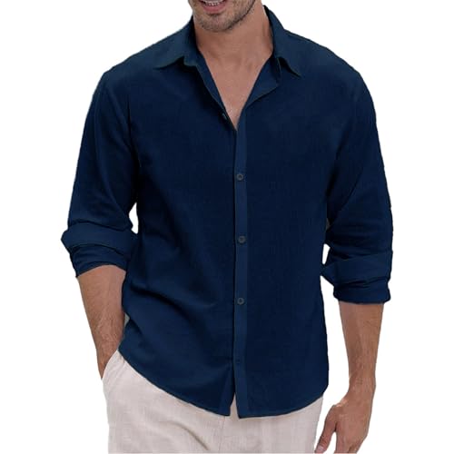 Azruma Unterhemden Herren Ärmelloses Shirt Herren Crop Top Langarm Sommer Einfarbig Button Down Revers Langarm Shirt Für Männer Basic Shirts Die Ärzte T-Shirt T-Shirt Herren (Marine,L) von Azruma