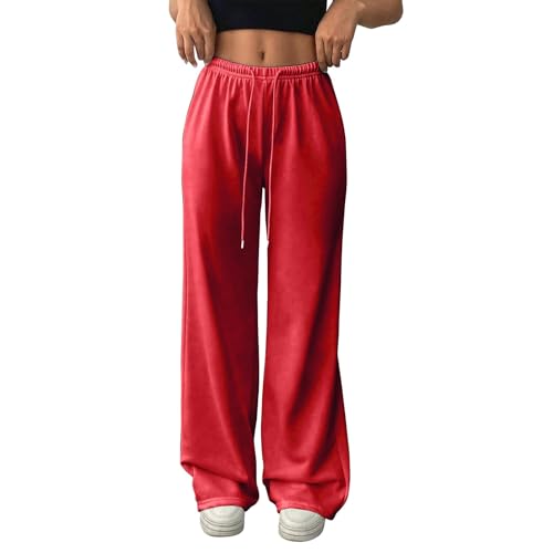 Azruma Warehouse Deal, Damen Schwarz Weite Hose Damen Schwarz Y2K Weite Hose Palazzo Pants High Waist Weite Hosen Mit Taschen Elegant Damenhose Flared Leggings Damen Damen Culotte-Hose(Rot,XXL) von Azruma