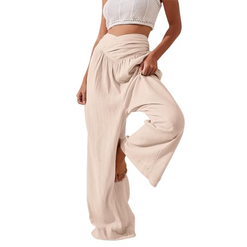 Azruma Wide Leg Pants Women, Culotte Damen Lose Palazzo Hose Mit Taste Hohe Taille Dehnbar Lounge Baggy Hose Elegant Weites Bein Hosen Stretch Hose Damen Palazzo Hose Warehouse Deal(1-Pink,S) von Azruma