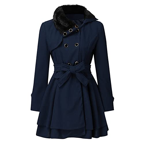 Azruma Wollmantel Damen Warme Rüschen Kunstpelzkragen Zweireiher Wollmantel mit Gürtel Elegant Langarm Schlank Parka mit Tasche Winter Einfarbig Übergangsmantel Trenchcoat Damenmantel Azruma Wollmantel Damen Warme Rüschen Kunstpelzkragen Zweireiher Wollmantel mit Gürtel Elegant Langarm Schlank Parka mit Tasche Winter Einfarbig Übergangsmantel Trenchcoat Damenmantel von Azruma