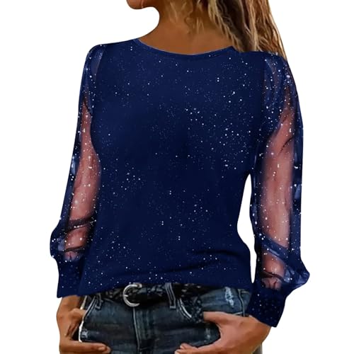 Blitzangebote, Glitzer Oberteil Damen Blusen Damen Glitzer Oberteile Party Blusen Festliche Pailletten Shirt Elegant Pullover Tunic Pullover Disco Outfit Damen(3-Navy,3XL) von Azruma