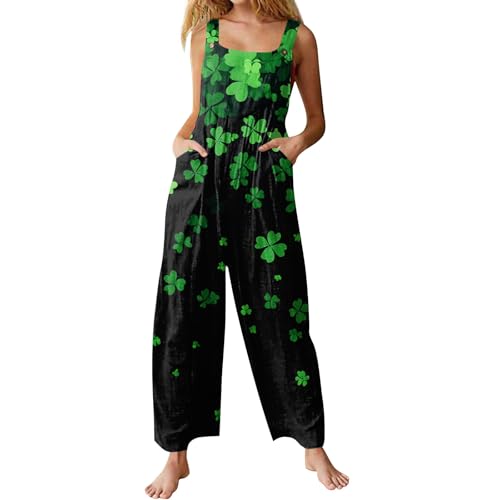 Blitzangebote, Zweiteiler Damen Hosenanzug Damen Elegant Damen Jumpsuit St. Patricks Day Musterdruck Spaghetti Latzhose Ärmelloser Trägerhose Overall Festlicher Jumpsuit Turnanzug(A02 Green,5Xl) von Azruma