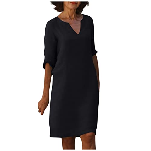 Festliche Kleider FüR Damen KostüM Damen Elegant Sommer Outfits Damen Leinenkleid Damen Sommer V-Ausschnitt Halbe ÄRmel Einfarbig Knielang Leinen Kleider Kleider Elegant FüR Hochzeit (Schwarz, 3Xl) Festliche Kleider FüR Damen KostüM Damen Elegant Sommer Outfits Damen Leinenkleid Damen Sommer V-Ausschnitt Halbe ÄRmel Einfarbig Knielang Leinen Kleider Kleider Elegant FüR Hochzeit (Schwarz, 3Xl) von Azruma