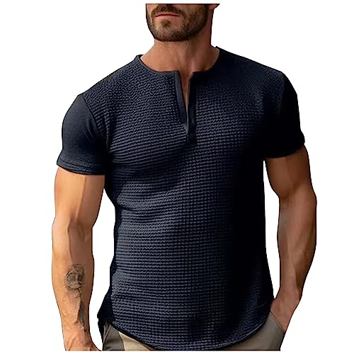 Hawaii Hemd MäNner Fitness Shirt Herren Gym Fahrrad Shirt Herren Vintage Einfarbige V-Ausschnitt Kurzarm Tshirt Bequem Slim Fit Kurzarmshirt Casual Oberteil Basic Shirt Top RüCkenfrei ( Schwarz , L ) von Azruma