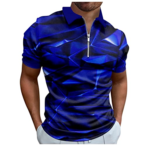 Azruma Herren Hemd Langarm Schwitzanzug Herren T Shirt Herren Weiß Poloshirt Herren 3D Drucken Kurzarm Polohemd Mit ReißVerschluss Herren Shirt V Ausschnitt Tief (Dunkelblau, XL) von Azruma