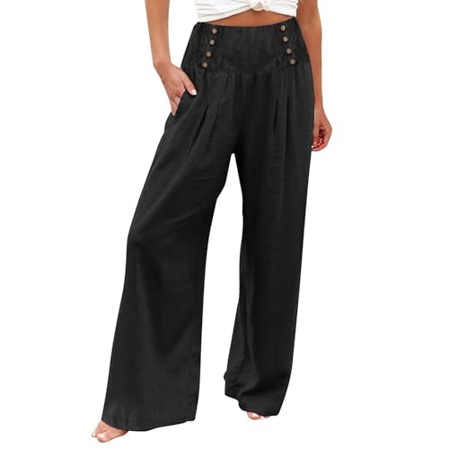 Jogginghose Damen, Damen High Waist Damen Sporthose Lose Palazzo Hose Mit Taste Hohe Taille Dehnbar Lounge Baggy Hose Elegant Weites Bein Hosen Weite Hose Damen Stoff Meine Bestellung(2-Black,S) von Azruma