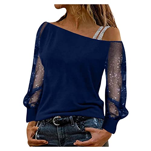 Last Minute Angebote, Oberteil Damen Glitzer Outfit Silvester Damen Glitzer Oberteile Party Blusen Festliche Pailletten Shirt Elegant Pullover Pullover Damen Rock Pailletten Damen(4-Blue,XXL) von Azruma