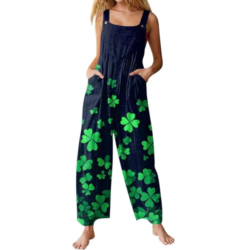 Meine Bestellung, Jumpsuit Damen Elegant Damen Kleidung Damen Jumpsuit St. Patricks Day Musterdruck Spaghetti Latzhose Ärmelloser Trägerhose Overall Festlicher Jumpsuit Turnanzug(A01 Dark Green,M) von Azruma