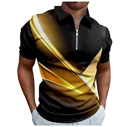 Azruma Oversized Tshirt Herren Herrenhemd Kurzarm Unterhemd Poloshirt Herren 3D Drucken Kurzarm Polohemd Mit ReißVerschluss Basic Shirt Herren (Gelb, 3XL) von Azruma