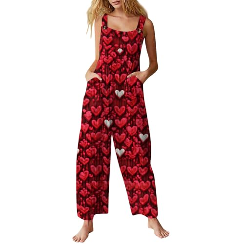 Sale Angebote, Hosenanzug Damen Festlich Elegant Hausanzug Damen Kuschelig Valentinstag Spaghetti Herz Musterdruck Arbeitsoverall Cute Latzhose Lose Ärmellos Jumpsuit Festlicher Jumpsuit Turnanzug von Azruma