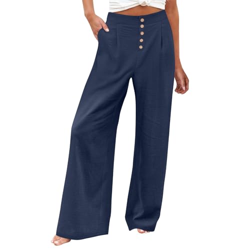 Singles Day Angebote, Damen High Waist Palazzo Hose Schwarz Y2K Weite Hose Palazzo Pants High Waist Weite Hosen Mit Taschen Elegant Damenhose Elegantes Outfit Komplett Muay Thai Hose(A01 Navy,S) von Azruma