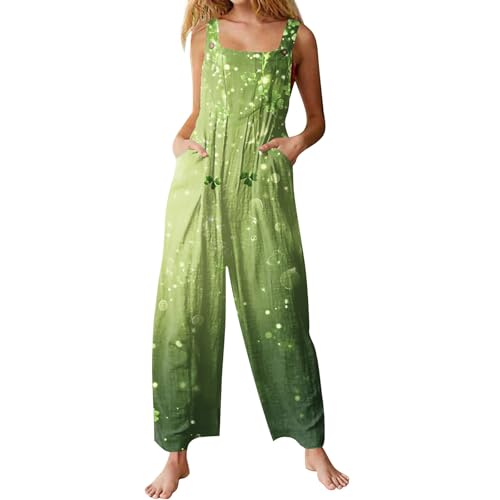 Singles Day Angebote, Zweiteiler Damen Hosenanzug Damen Elegant Jumpsuit St. Patricks Day Musterdruck Spaghetti Latzhose Ärmelloser Trägerhose Overall Festlicher Jumpsuit Turnanzug(A04 Mint Green,L) von Azruma